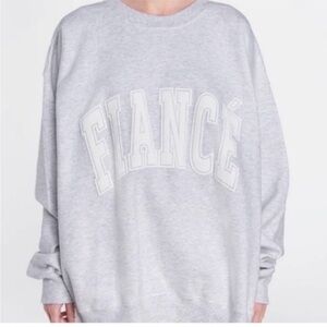 The Bar “FIANCÉ” Oversized Varsity Sweatshirt Women’s Size XL In Grey